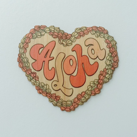 Lei Heart Pink Pikake | Bamboo Wood sticker