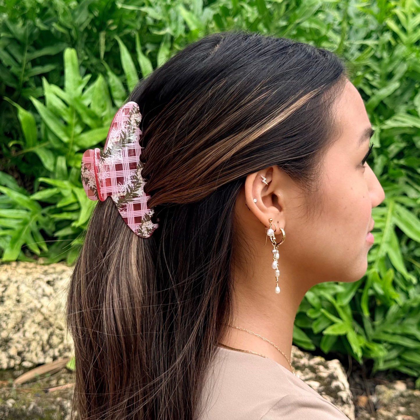 Guava Palaka Hair Claw | Collab x MSNJ Arts