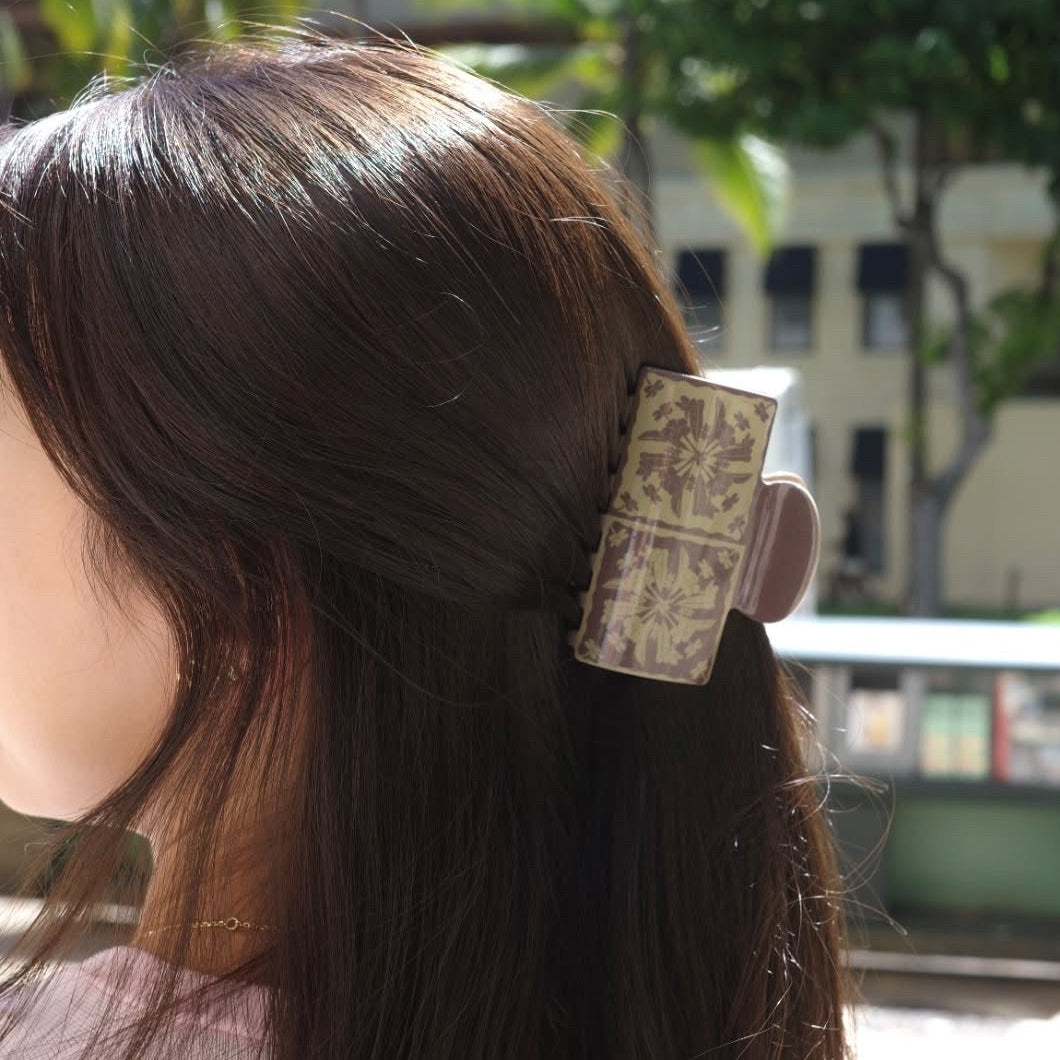 Plumeria Squares Rectangle Hair Claw