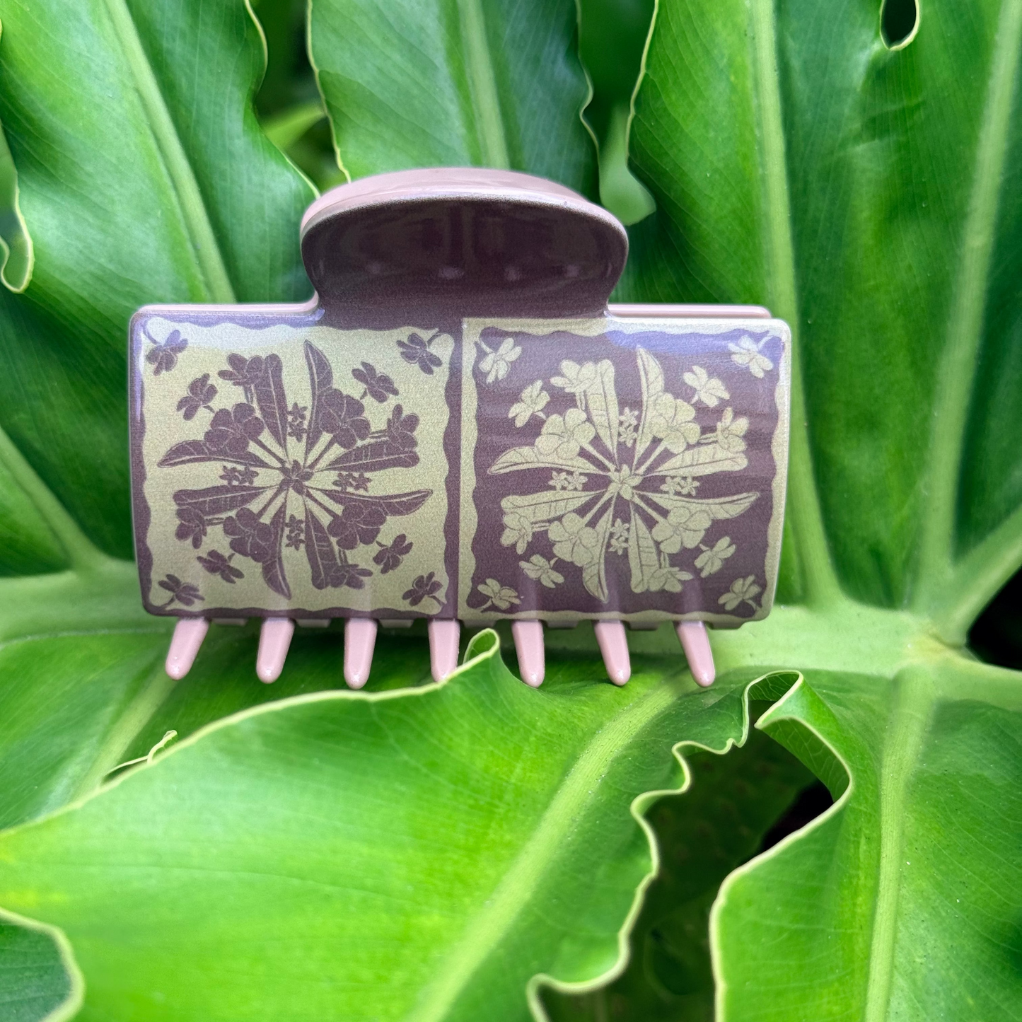 Plumeria Squares Rectangle Hair Claw
