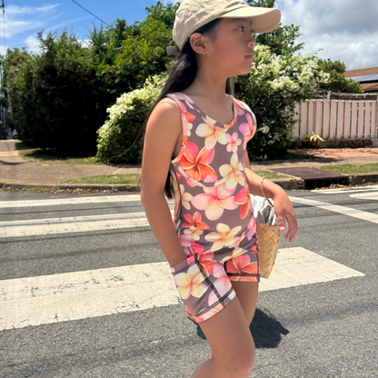 Mini Kyla Romper Plumeria Watercolor