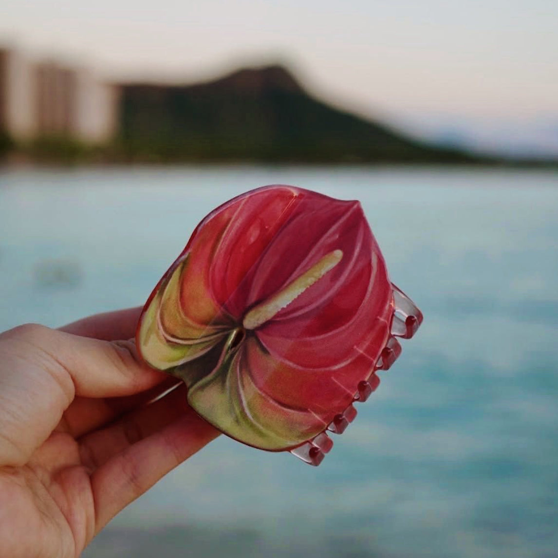 Rainbow Anthurium Watercolor Hair Claw