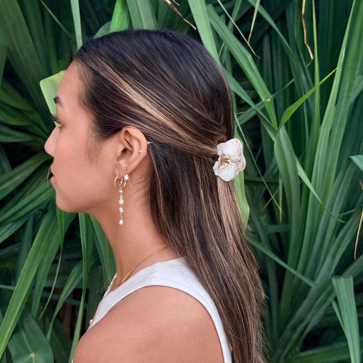 Mini Painted Ivory Orchid Hair Claw