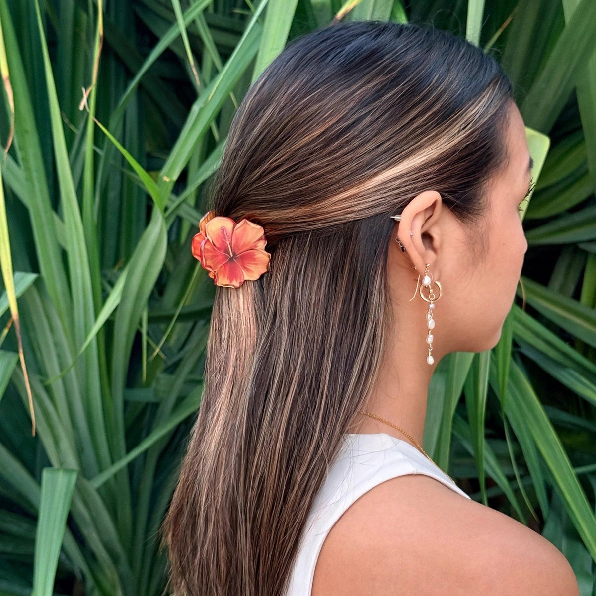 Mini Painted Golden Hibiscus Hair Claw