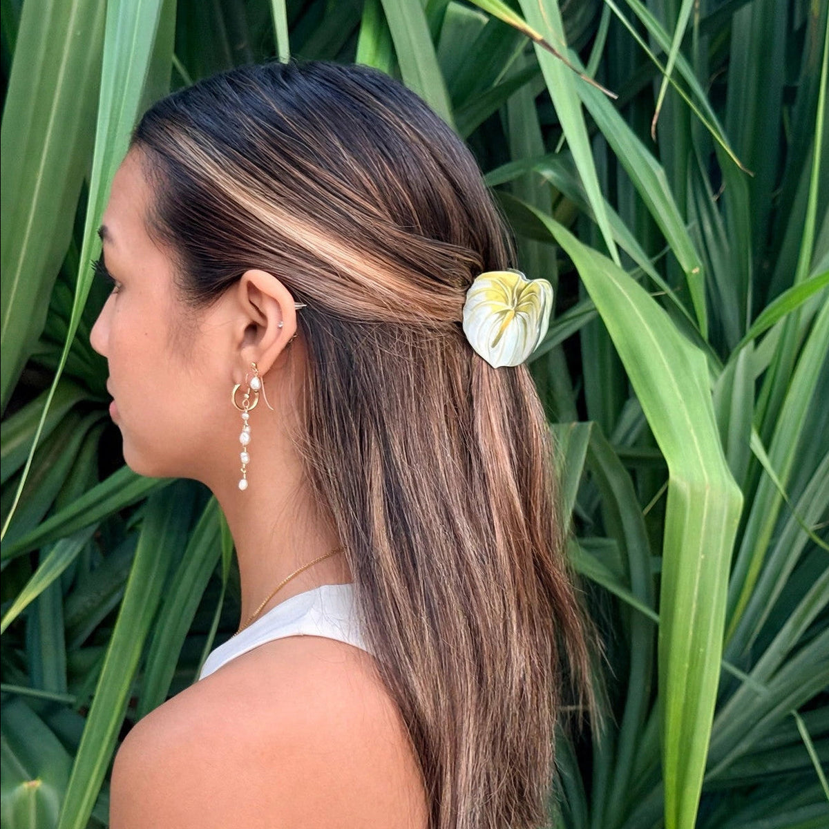 Mini Painted Ivory Anthurium Hair Claw