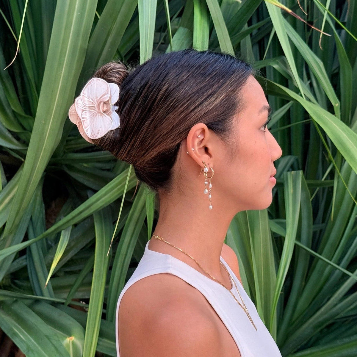 Painted Ivory Orchid Hair Claw